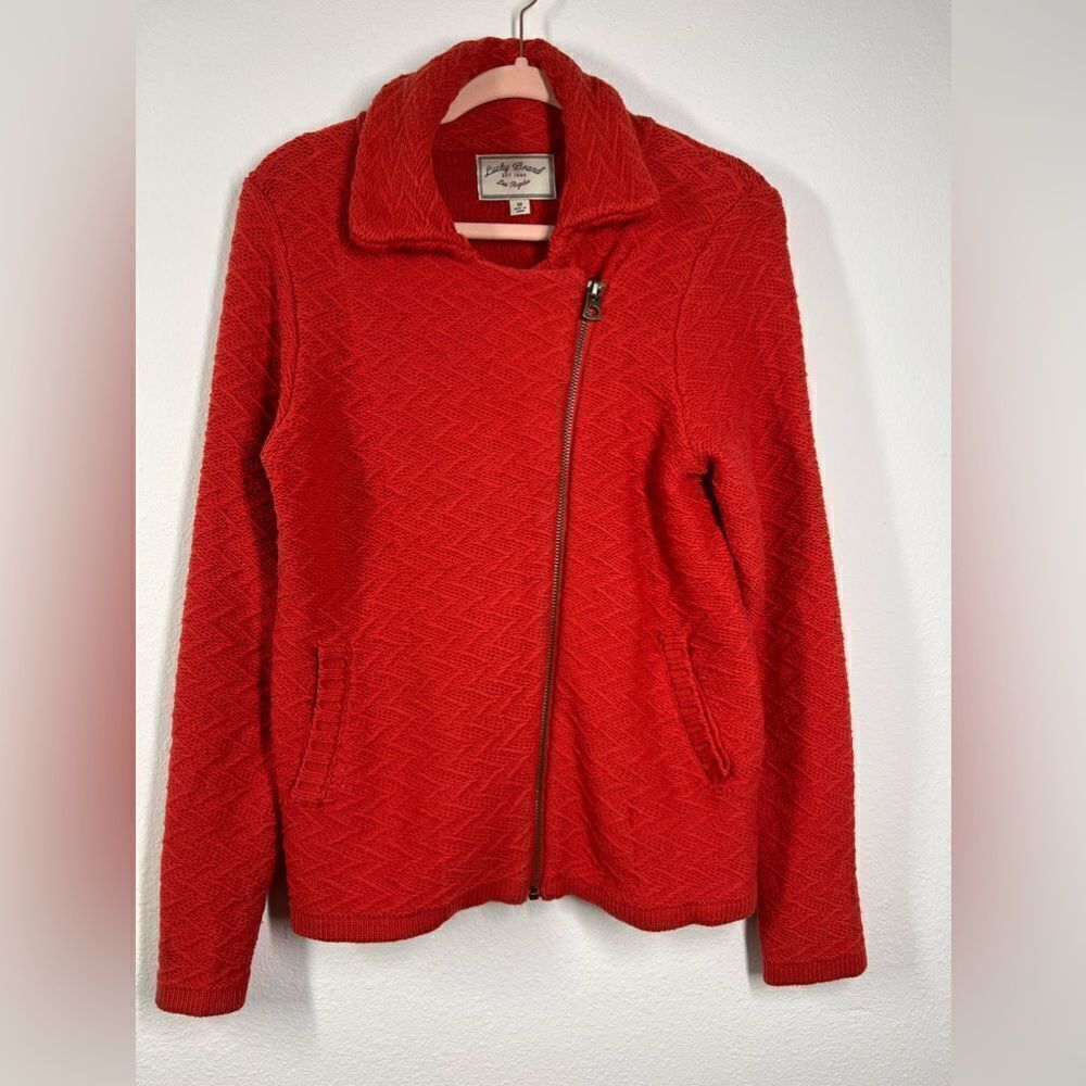 Lucky Brand Red Woven Jacket Size M Cotton Blend Full Zip 2 Packets